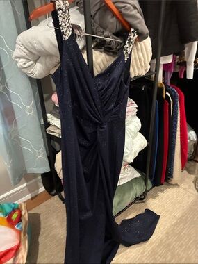 Ever Pretty Navy Evening Gown with Jeweled Straps
